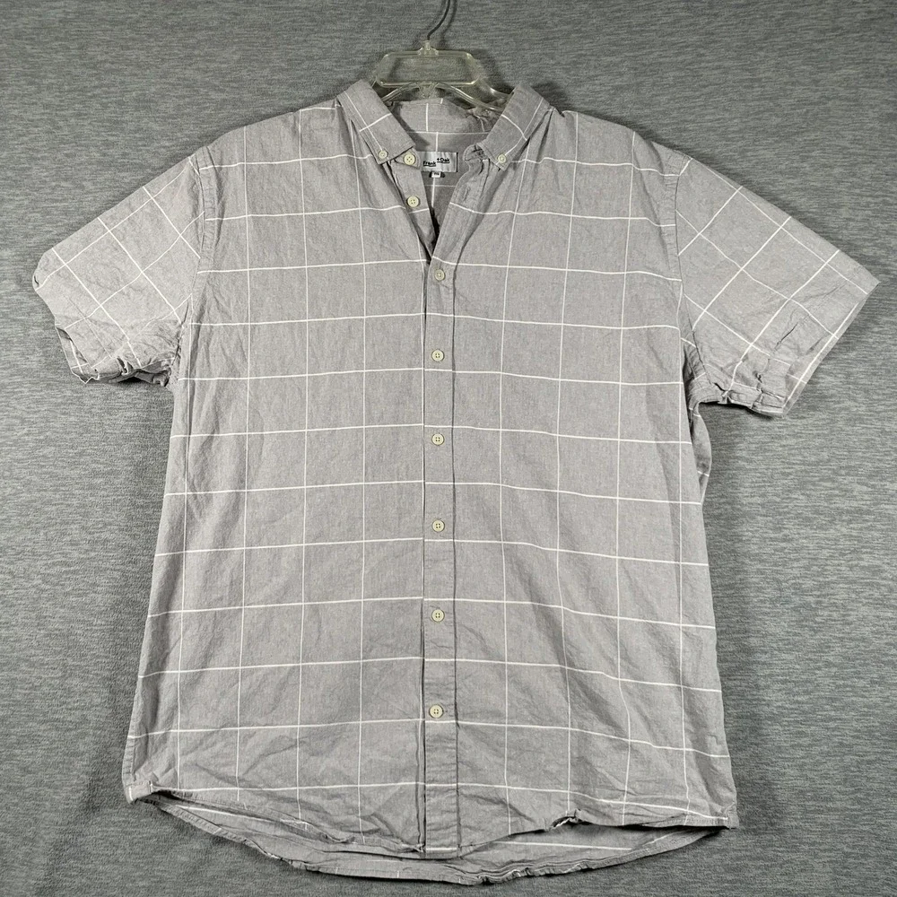 Frank + Oak Shirt Mens 2XL Gray Check Short Sleeve Button Front‎ Casual